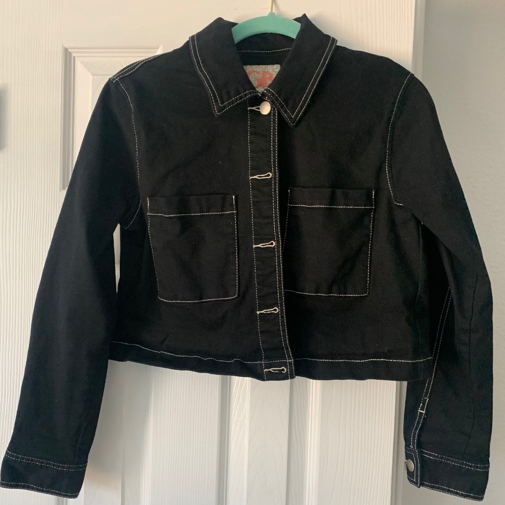 Black Cropped Button Down Jacket - image 1